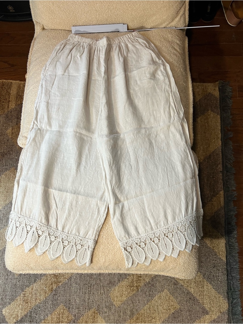 Terzo Millennio Italian Linen Lace Crop Pants Ivory 14